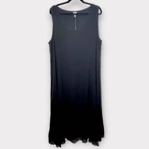 NWT EILEEN FISHER black silk georgette sheer overlay scoop maxi dress size 2X